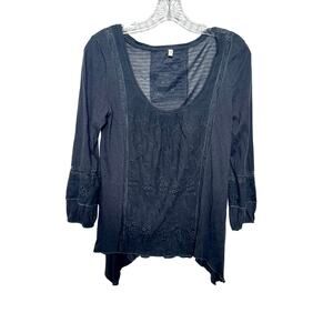 Anthropologie Tiny Embroidered Top Size XS Gray Asymmetrical‎ Boho Festival Chic